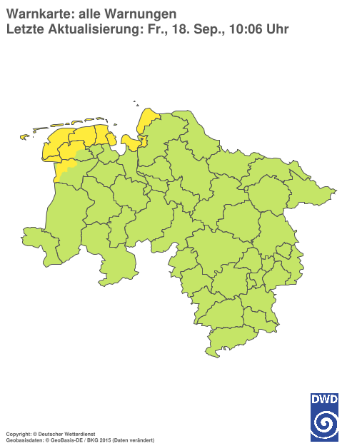 Aktuelle Warnkarte: Niedersachsen / Bremen