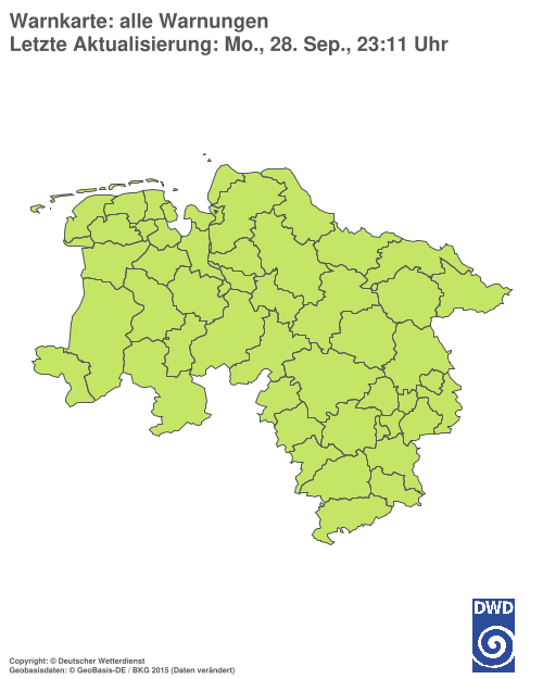 Aktuelle Warnkarte: Niedersachsen / Bremen