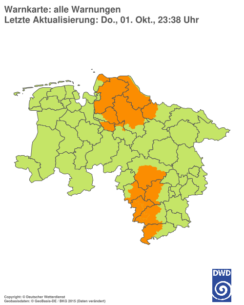 Aktuelle Warnkarte: Niedersachsen / Bremen