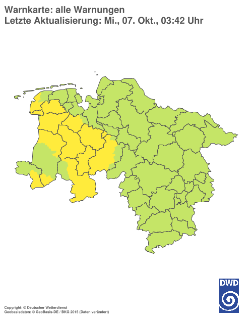 Aktuelle Warnkarte: Niedersachsen / Bremen
