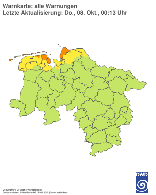 Aktuelle Warnkarte: Niedersachsen / Bremen
