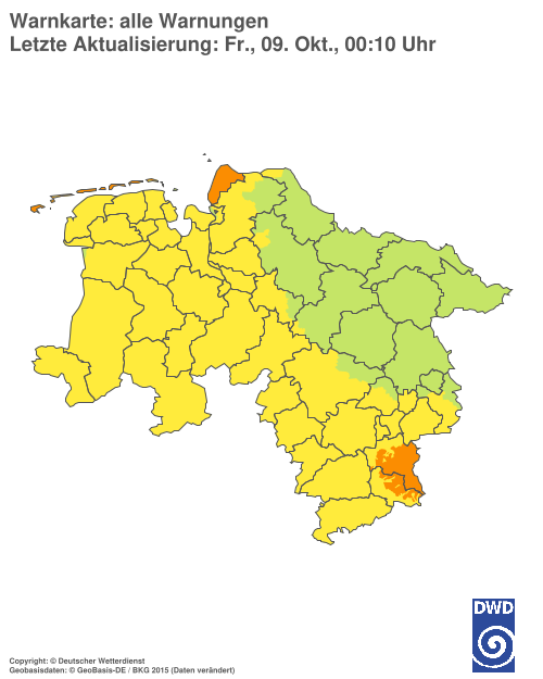 Aktuelle Warnkarte: Niedersachsen / Bremen