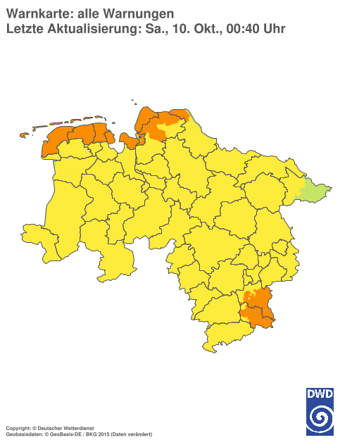 Aktuelle Warnkarte: Niedersachsen / Bremen