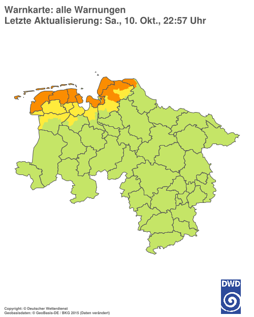 Aktuelle Warnkarte: Niedersachsen / Bremen