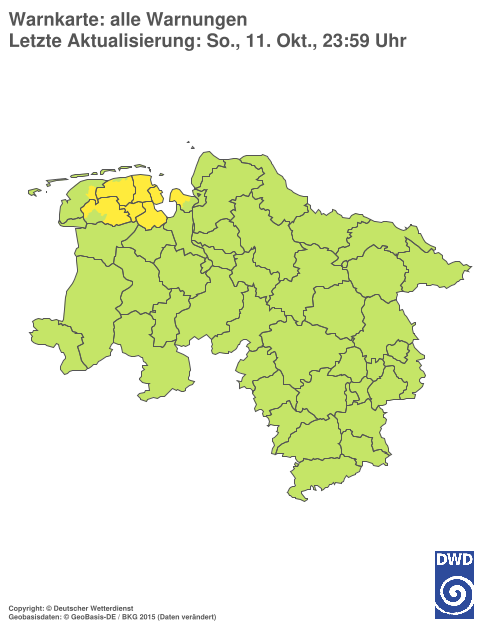 Aktuelle Warnkarte: Niedersachsen / Bremen