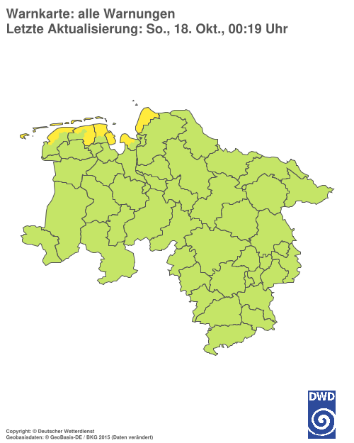 Aktuelle Warnkarte: Niedersachsen / Bremen
