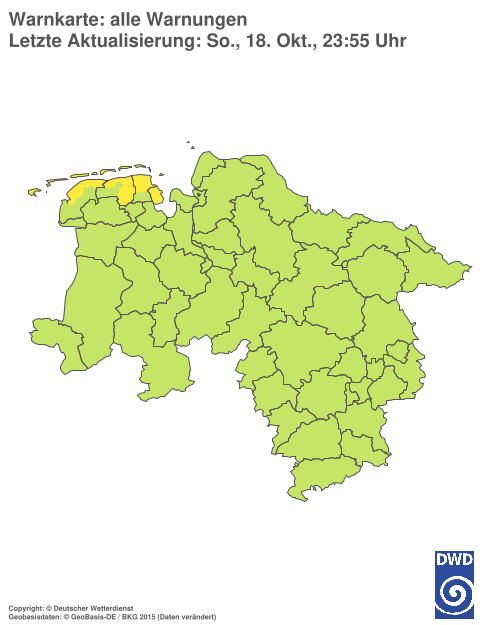 Aktuelle Warnkarte: Niedersachsen / Bremen