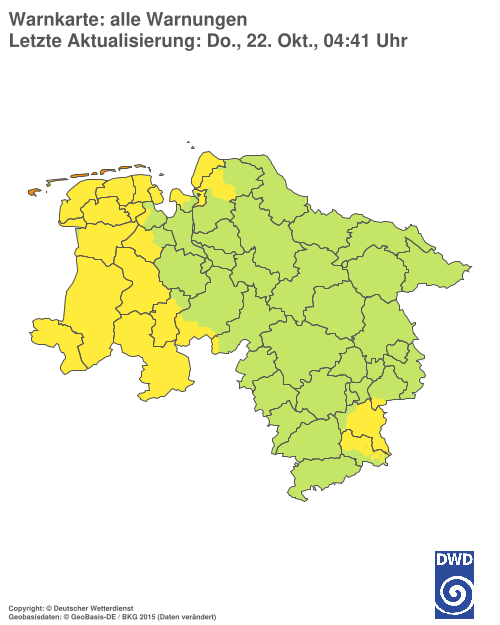 Aktuelle Warnkarte: Niedersachsen / Bremen