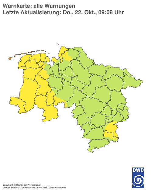 Aktuelle Warnkarte: Niedersachsen / Bremen