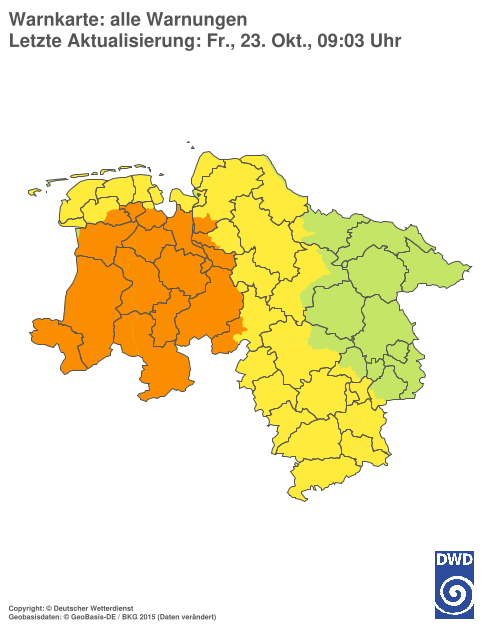 Aktuelle Warnkarte: Niedersachsen / Bremen