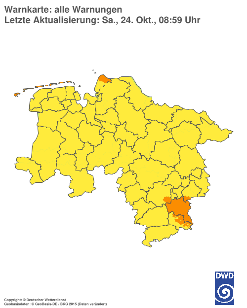 Aktuelle Warnkarte: Niedersachsen / Bremen