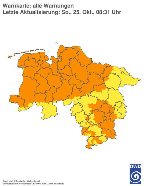 Aktuelle Warnkarte: Niedersachsen / Bremen