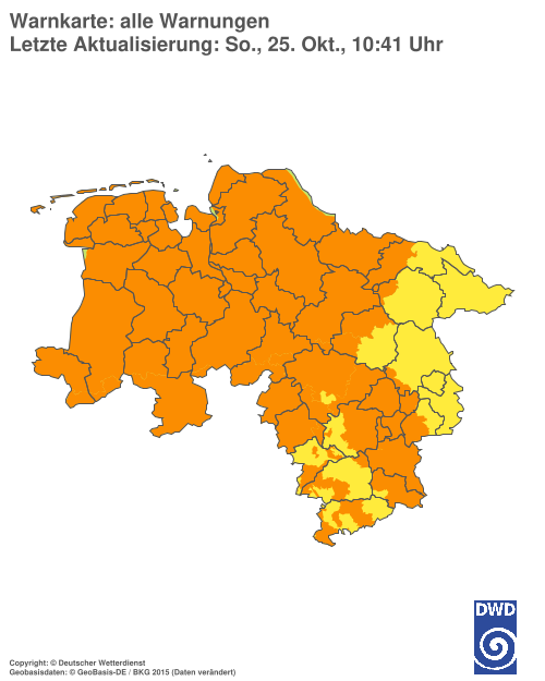 Aktuelle Warnkarte: Niedersachsen / Bremen