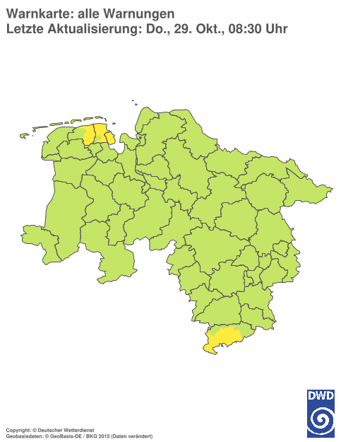 Aktuelle Warnkarte: Niedersachsen / Bremen